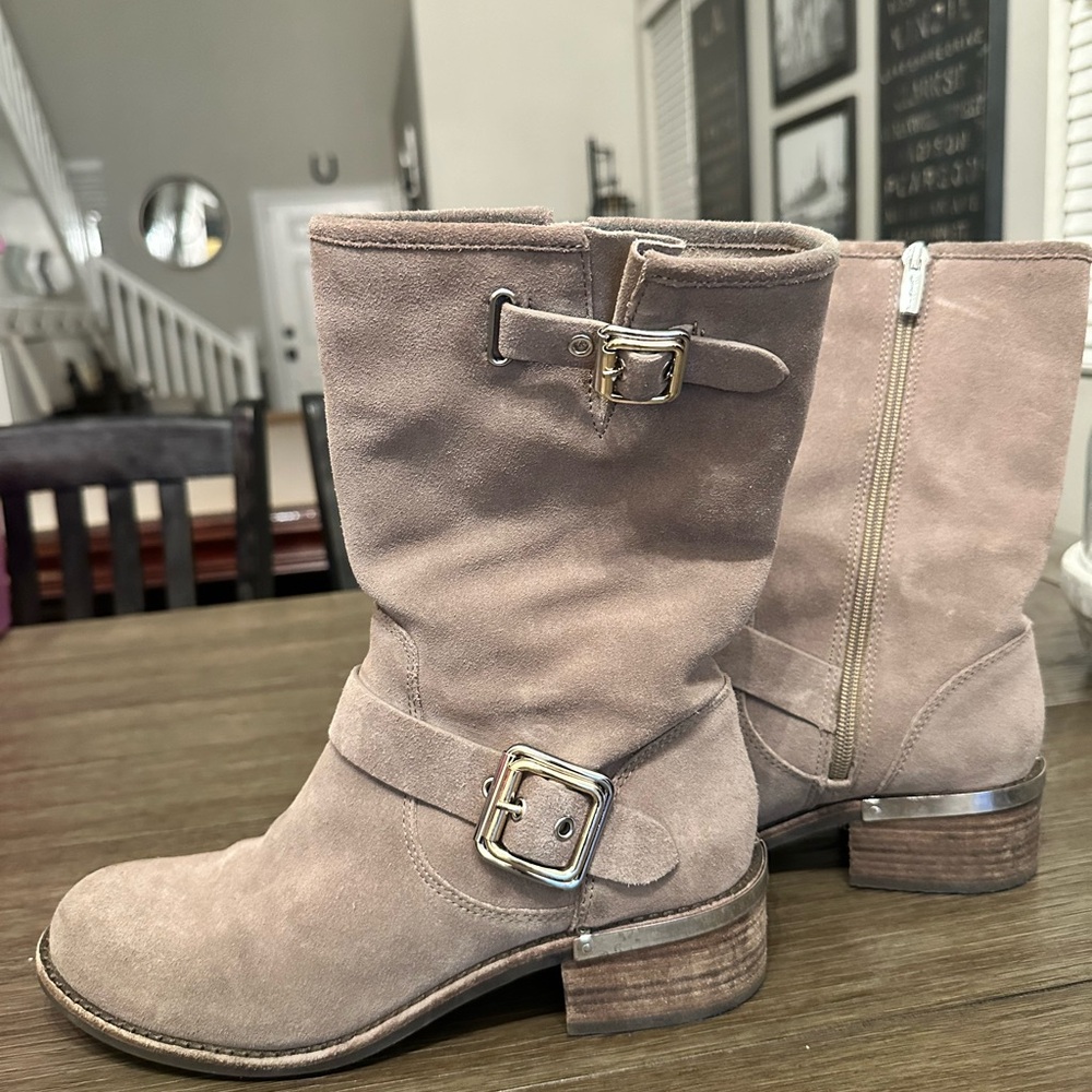 Vince Camuto Taupe Suede Moto Boots Size 8